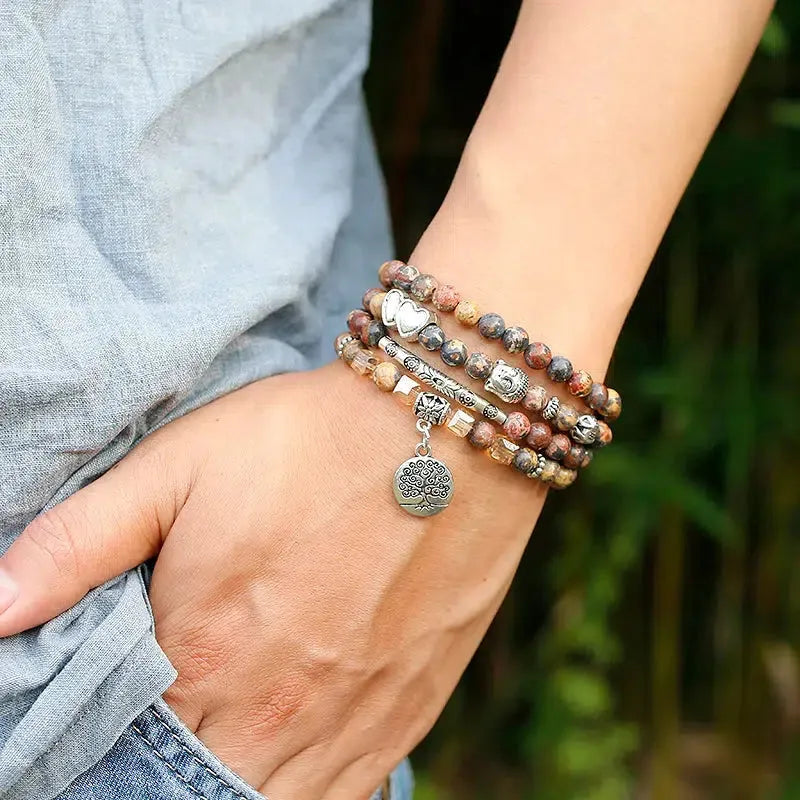 Mala 108 perles en Jaspe léopard avec charm au choix