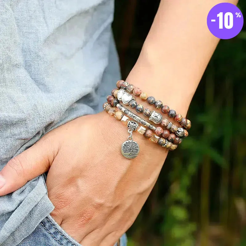 Mala 108 perles en Jaspe léopard avec charm au choix