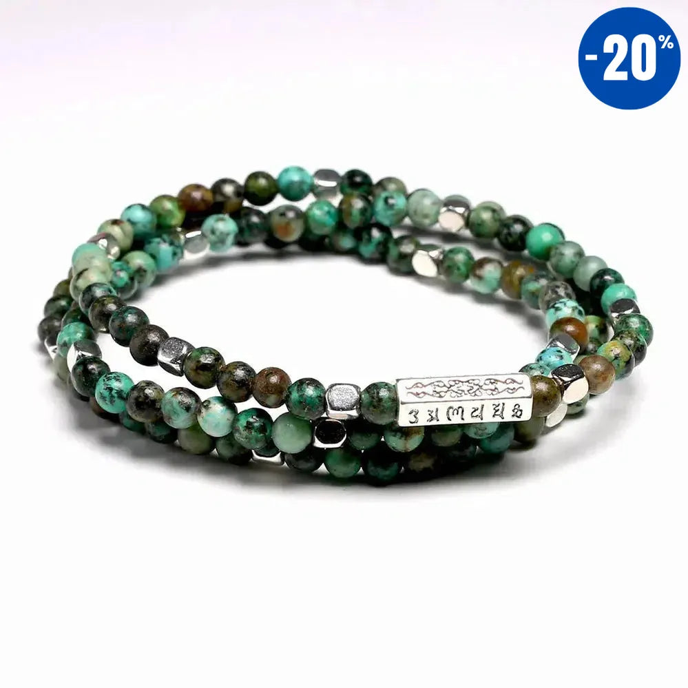 Mala 108 perles en pierre tibétaine de Turquoises africaines