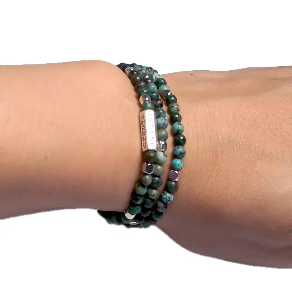 Mala 108 perles en pierre tibétaine de Turquoises africaines