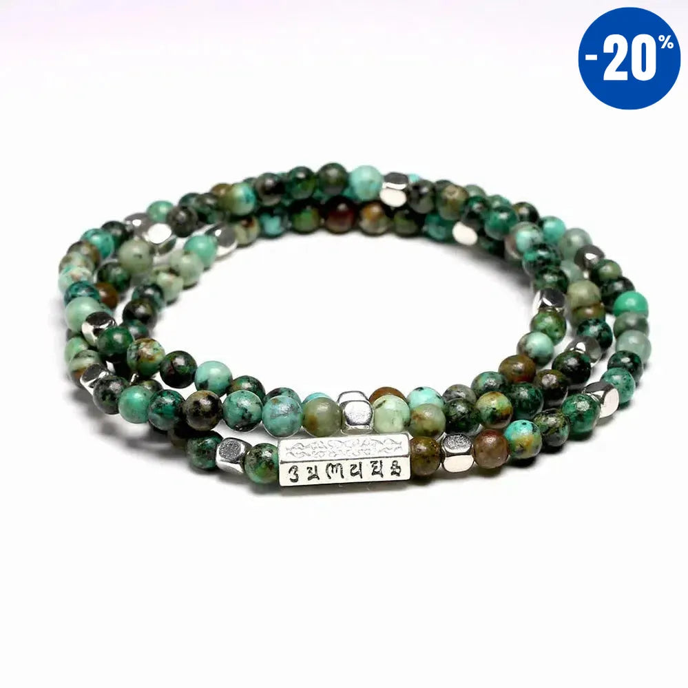 Mala 108 perles en pierre tibétaine de Turquoises africaines