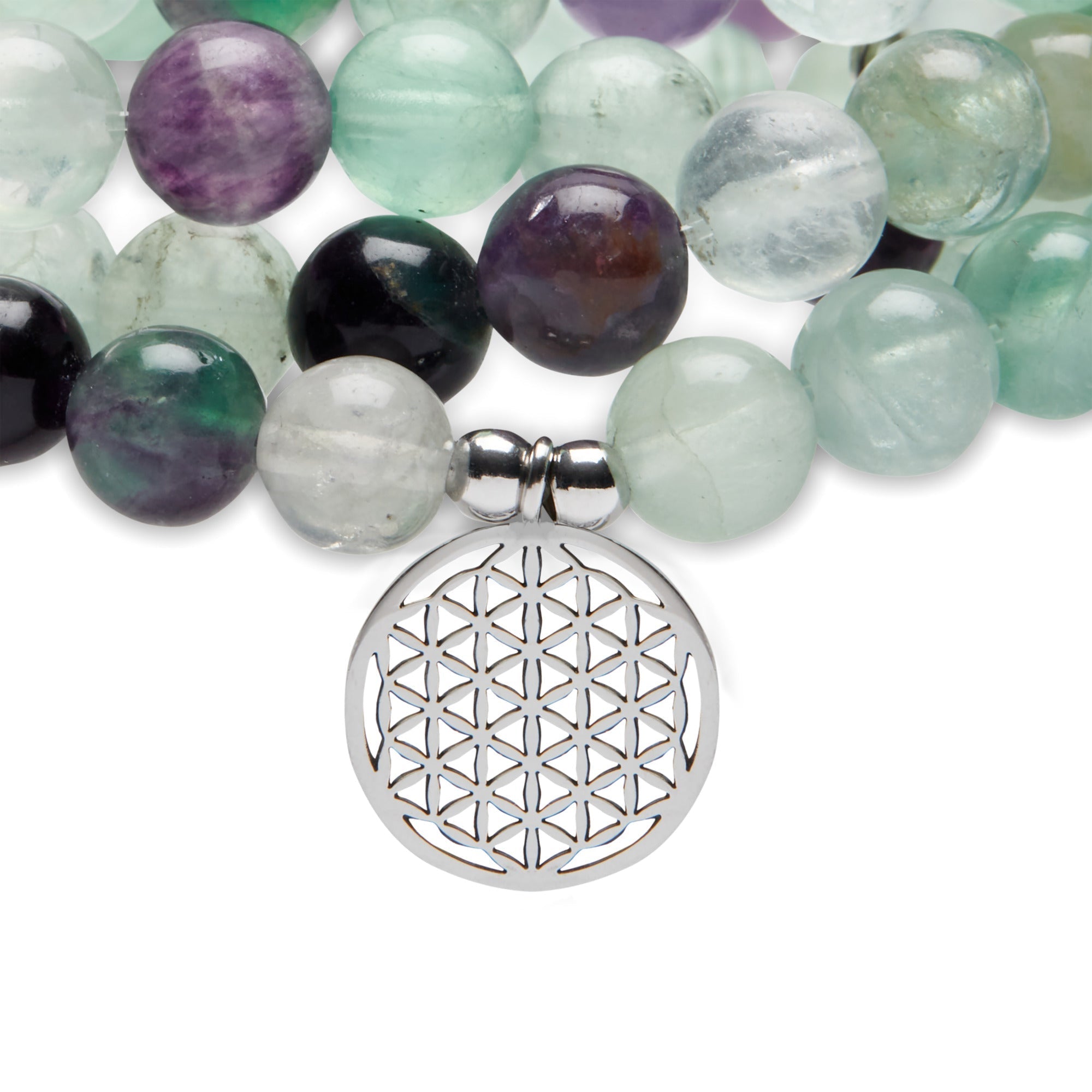 Mala "Génie" de 108 perles en Fluorite Arc-en-Ciel