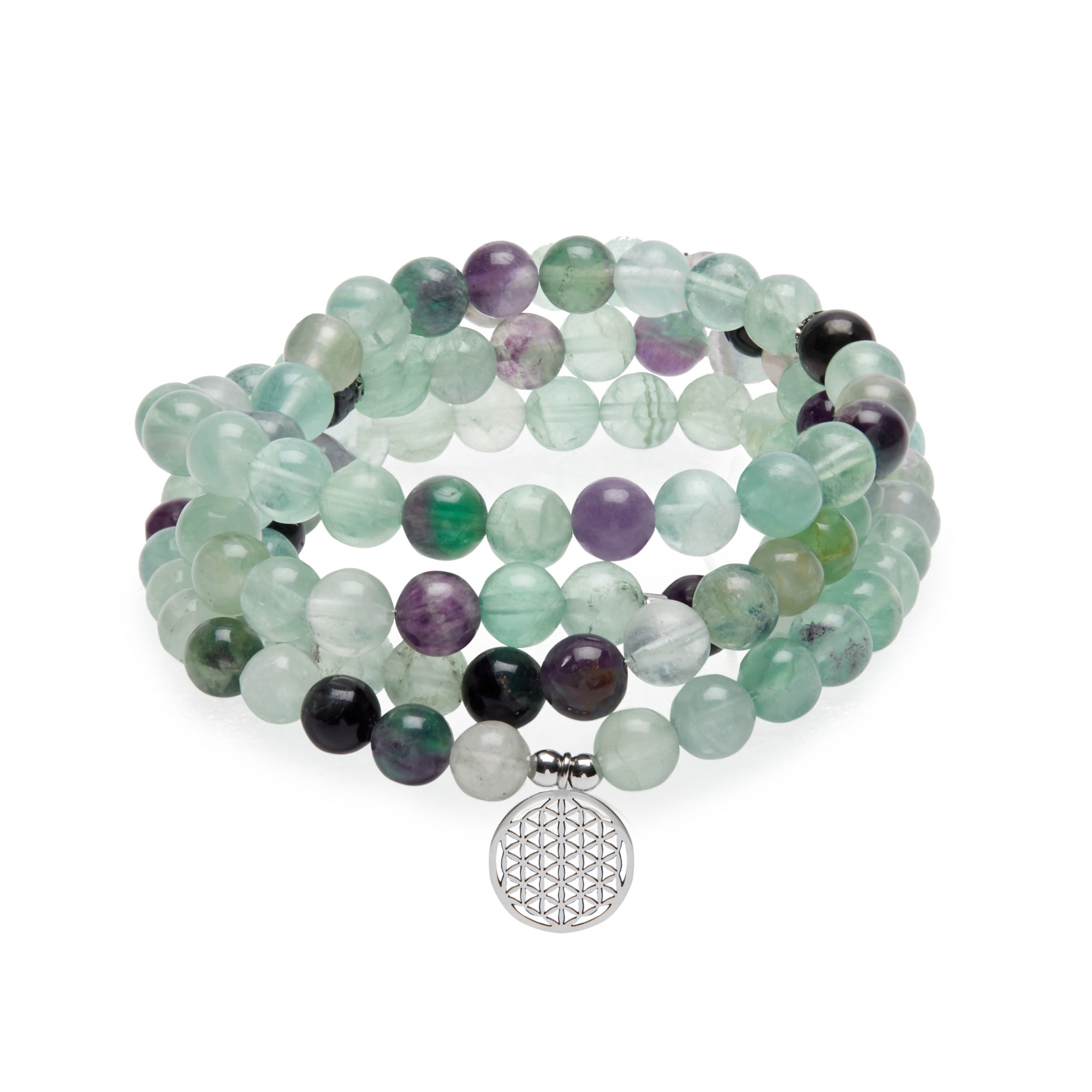 Mala "Génie" de 108 perles en Fluorite Arc-en-Ciel
