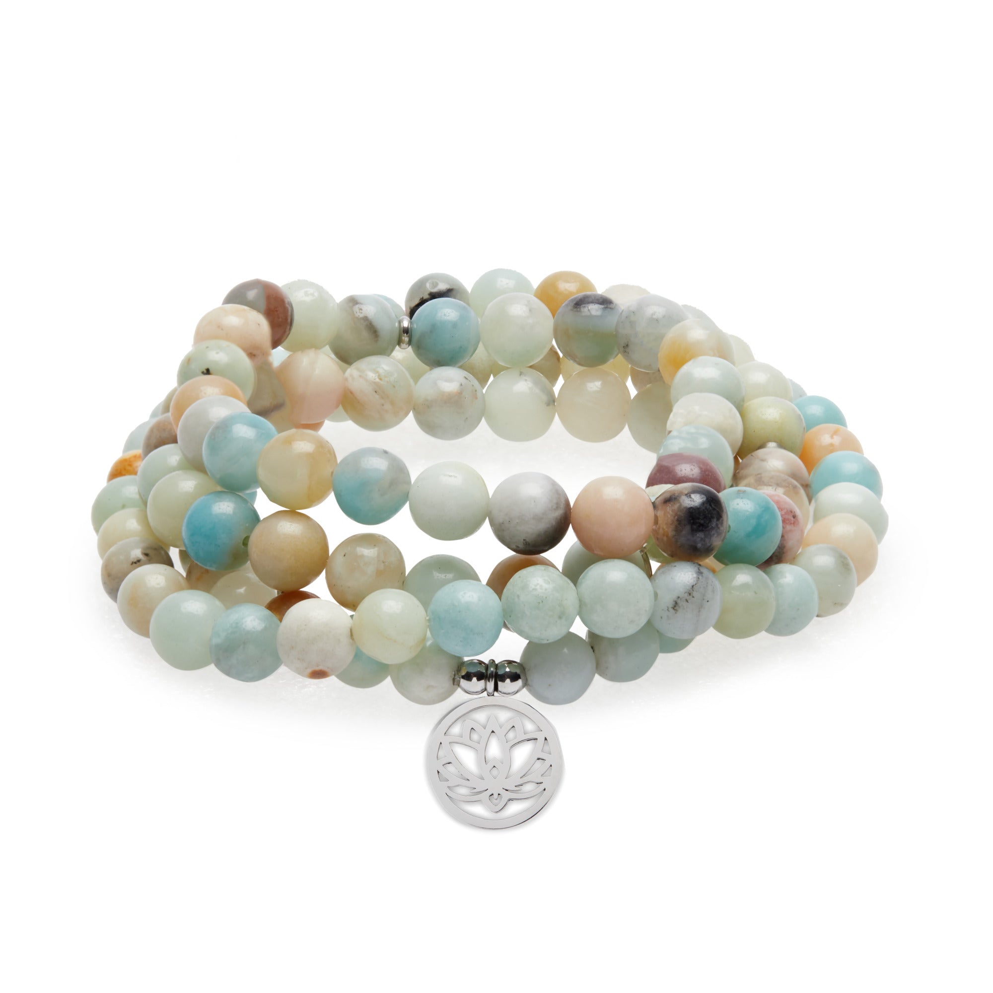 Mala "Lotus" de 108 perles en Amazonite