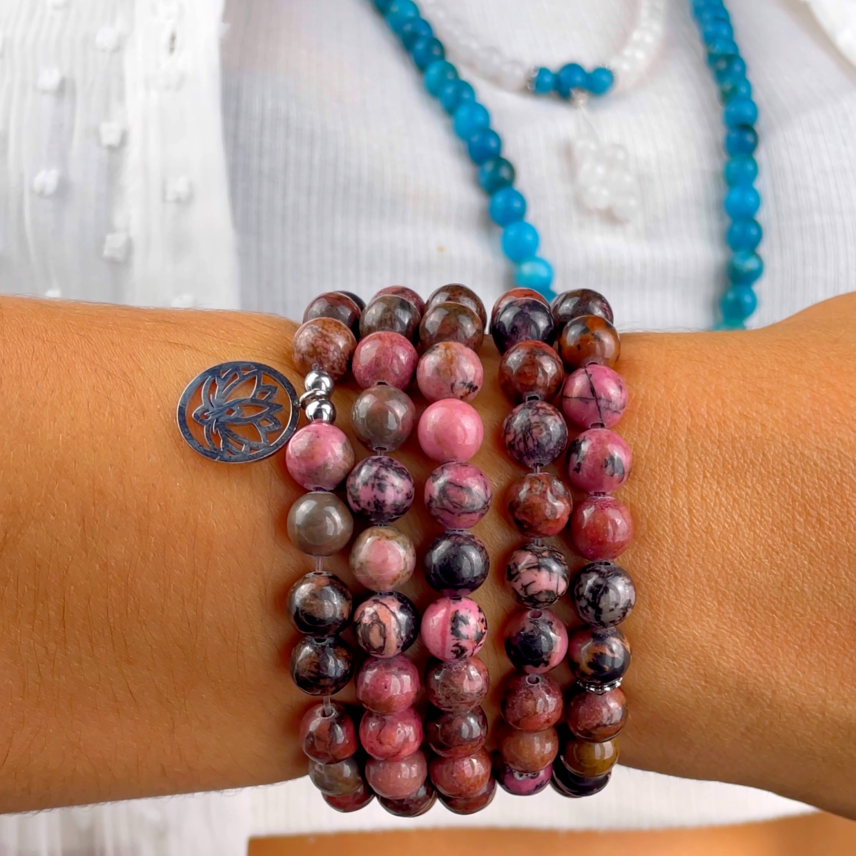 Mala "Maîtrise des Emotions" de 108 perles en Rhodonite