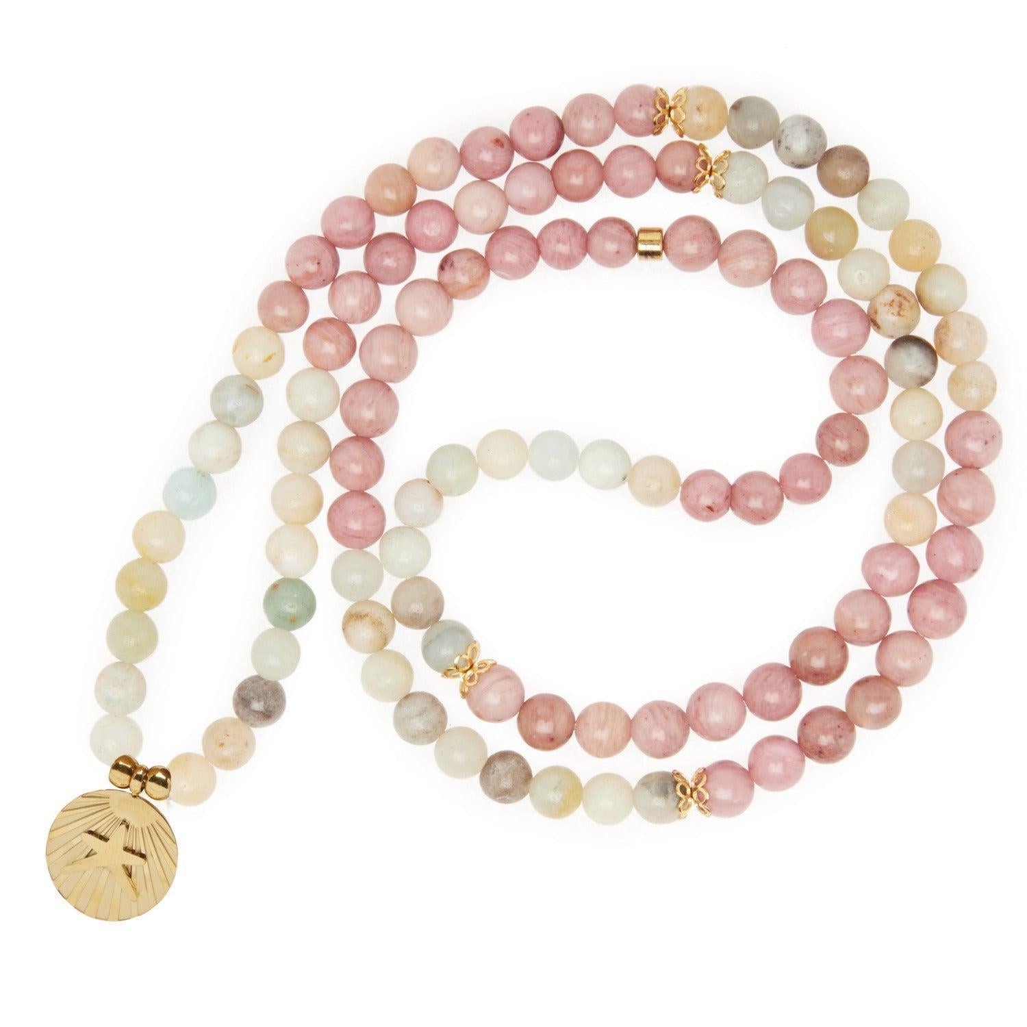 Mala "Océan" en Amazonite & Rhodochrosite