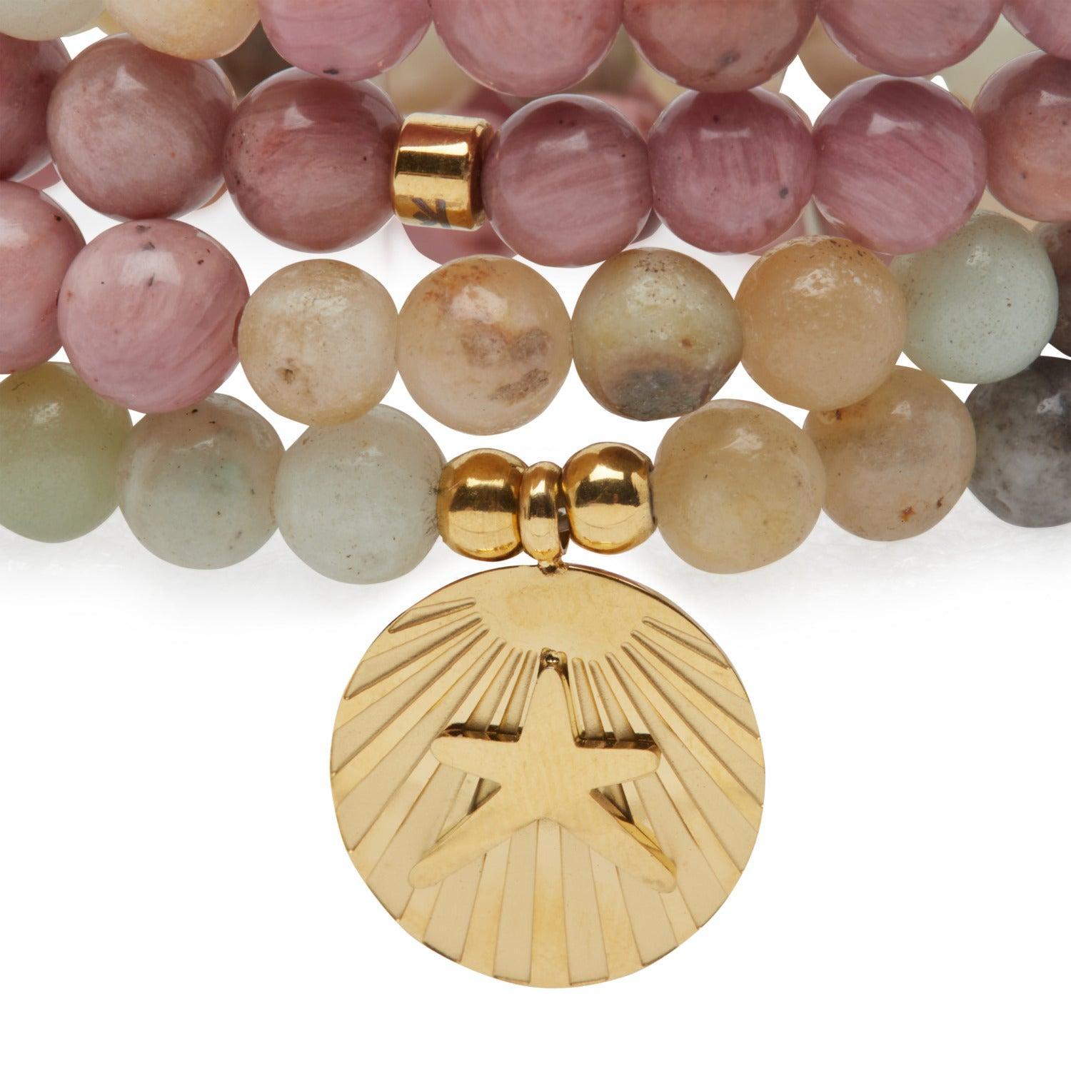 Mala "Océan" en Amazonite & Rhodochrosite