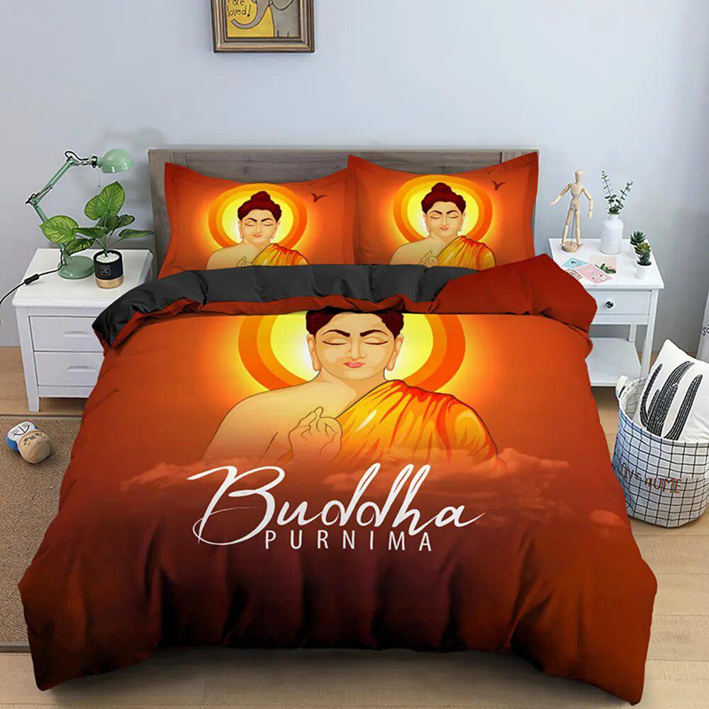Parure de lit, housse de couette et taies imprimées à l’effigie de Bouddha