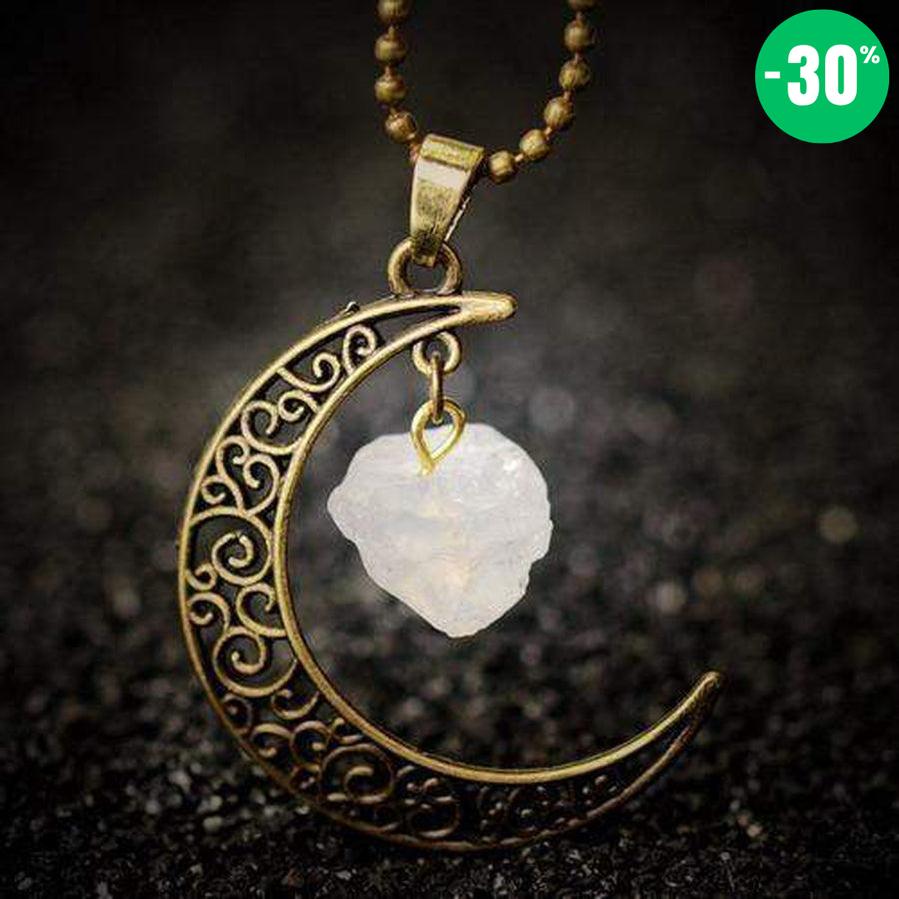 Pendentif demi lune avec pierre brut