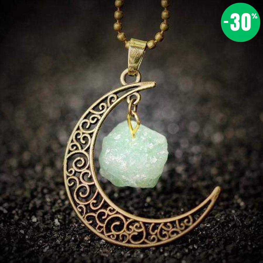 Pendentif demi lune avec pierre brut