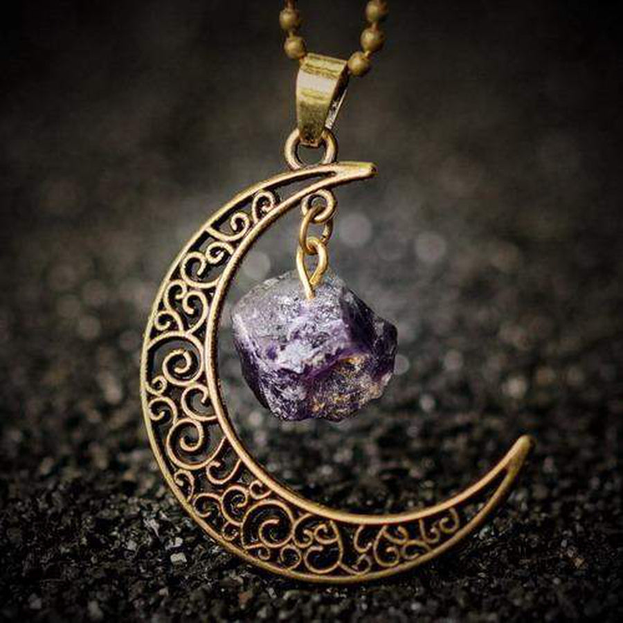 Pendentif demi lune avec pierre brut