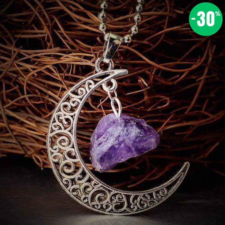 Pendentif demi lune avec pierre brut