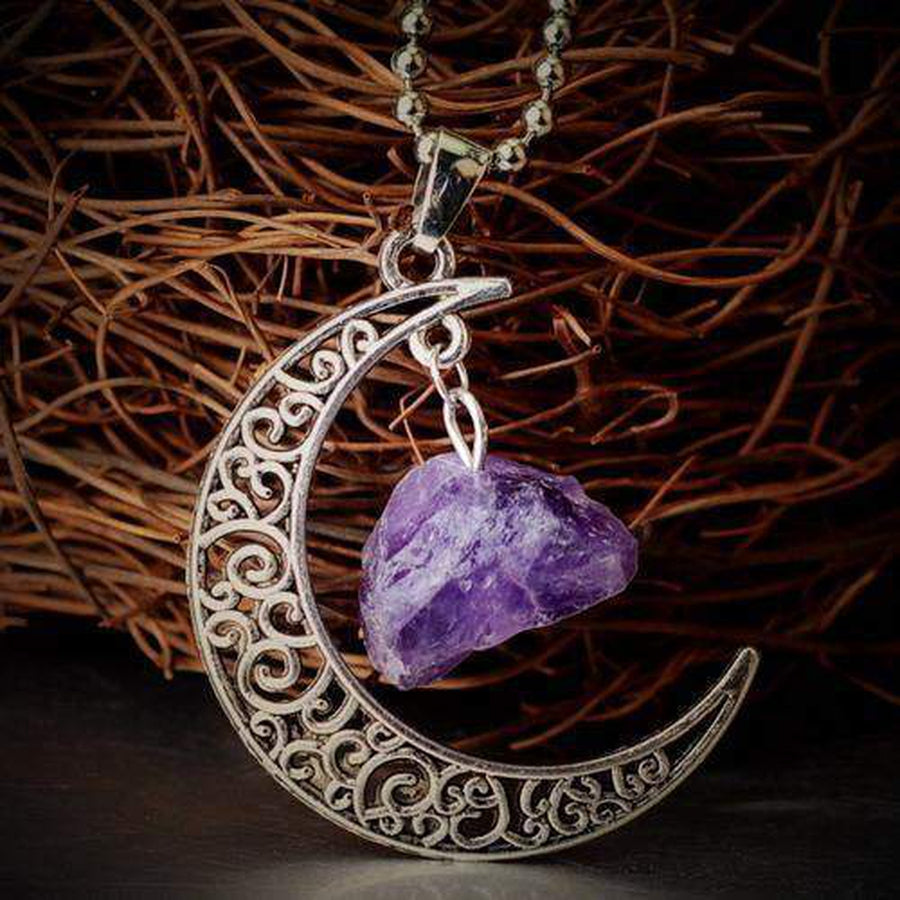 Pendentif demi lune avec pierre brut