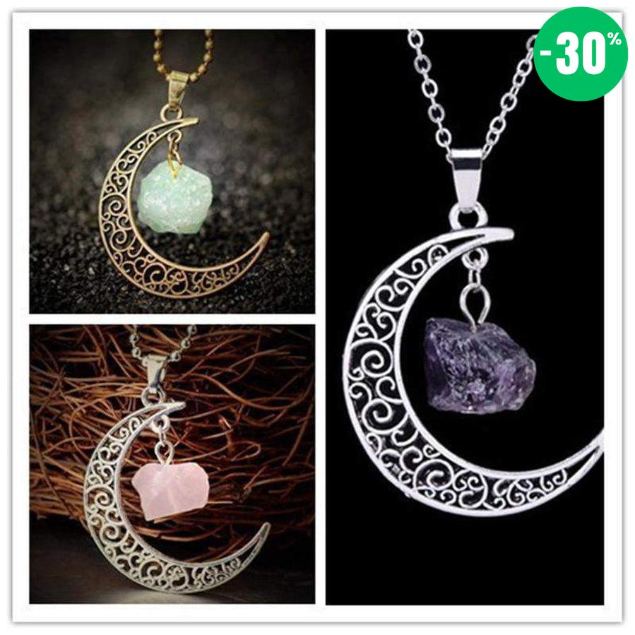Pendentif demi lune avec pierre brut