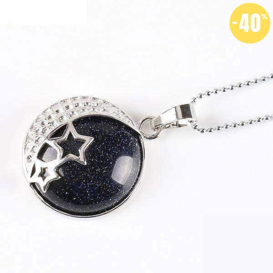 Pendentif demi lune, étoiles et pierre