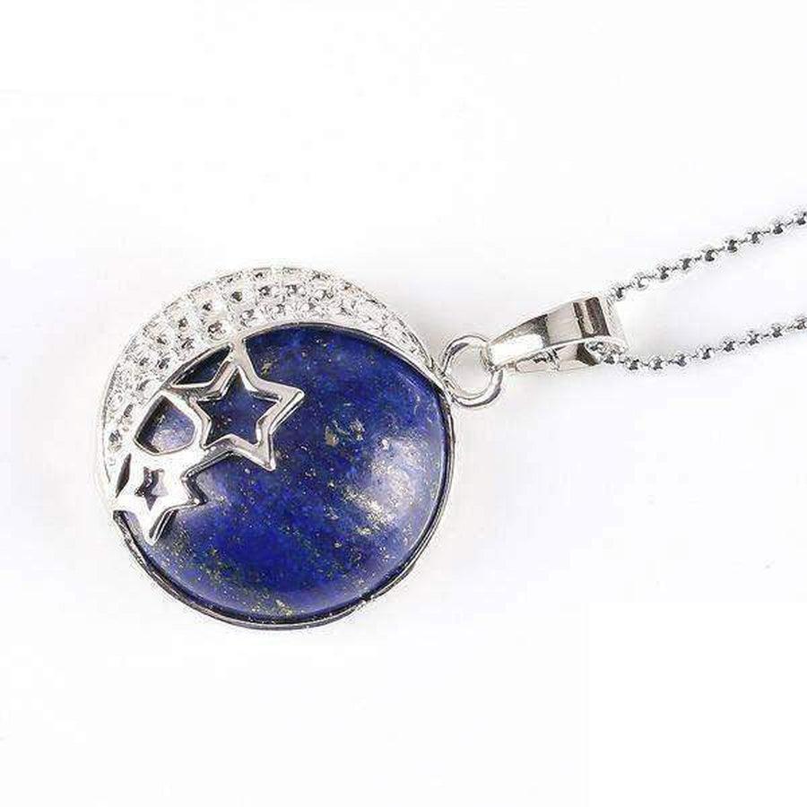 Pendentif demi lune, étoiles et pierre