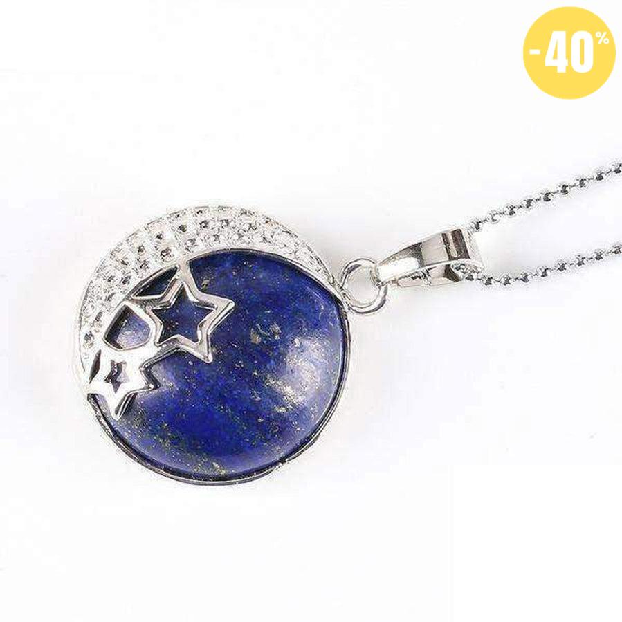 Pendentif demi lune, étoiles et pierre