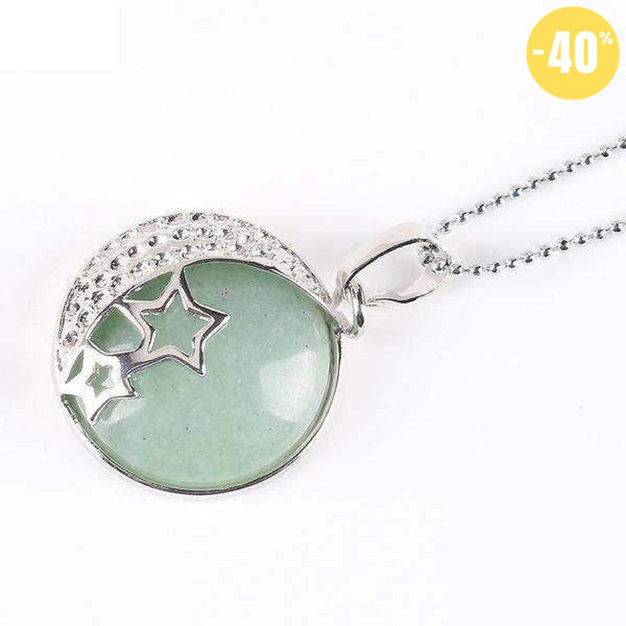 Pendentif demi lune, étoiles et pierre