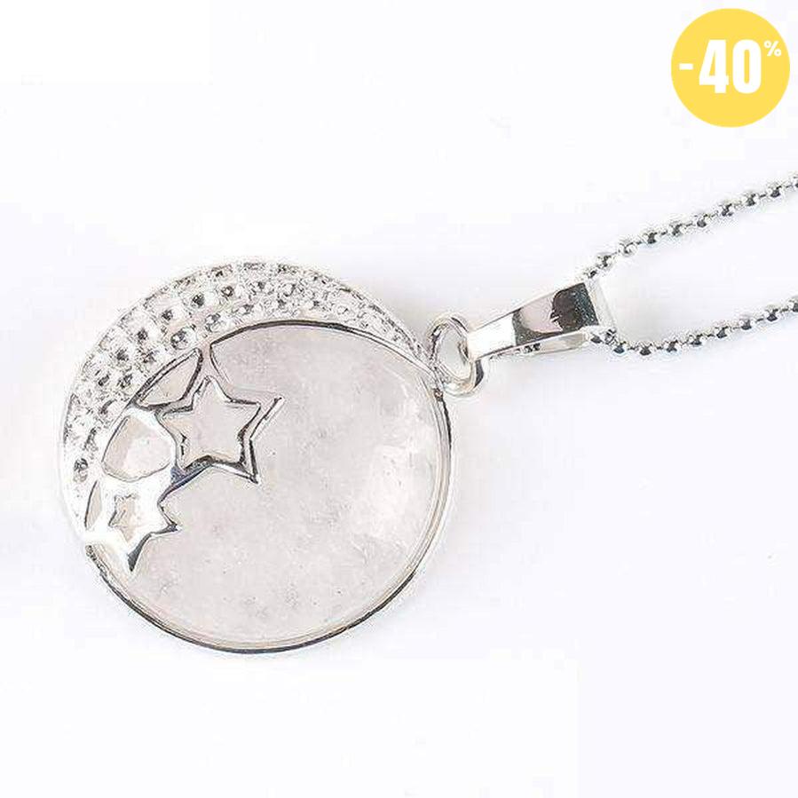 Pendentif demi lune, étoiles et pierre