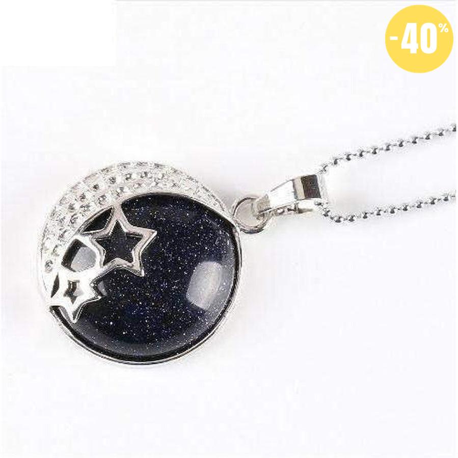 Pendentif demi lune, étoiles et pierre
