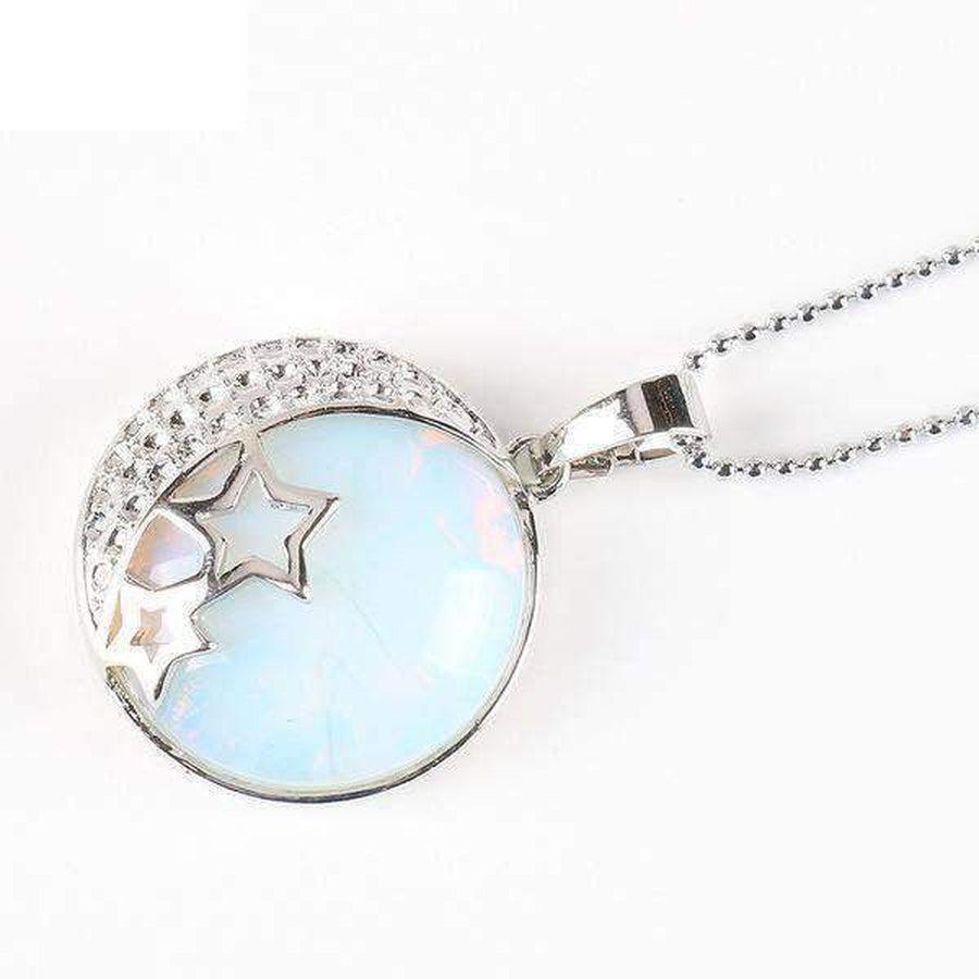 Pendentif demi lune, étoiles et pierre