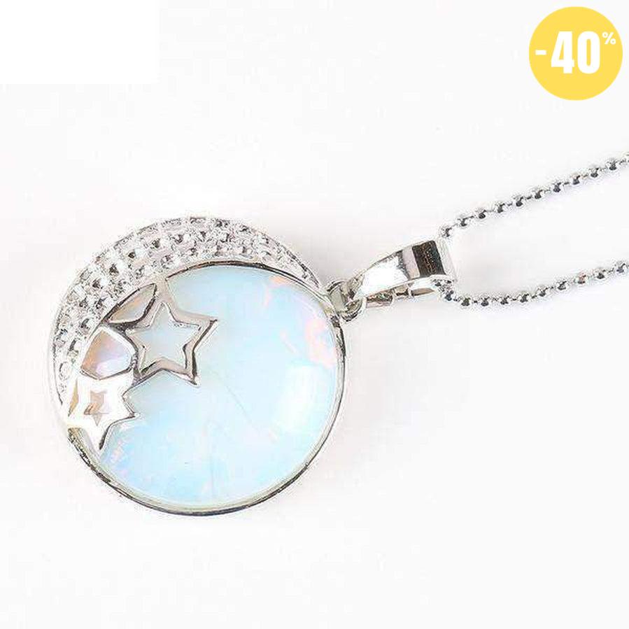 Pendentif demi lune, étoiles et pierre