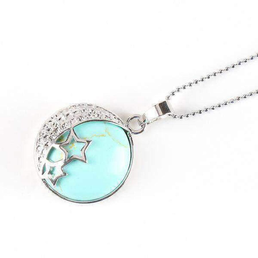 Pendentif demi lune, étoiles et pierre