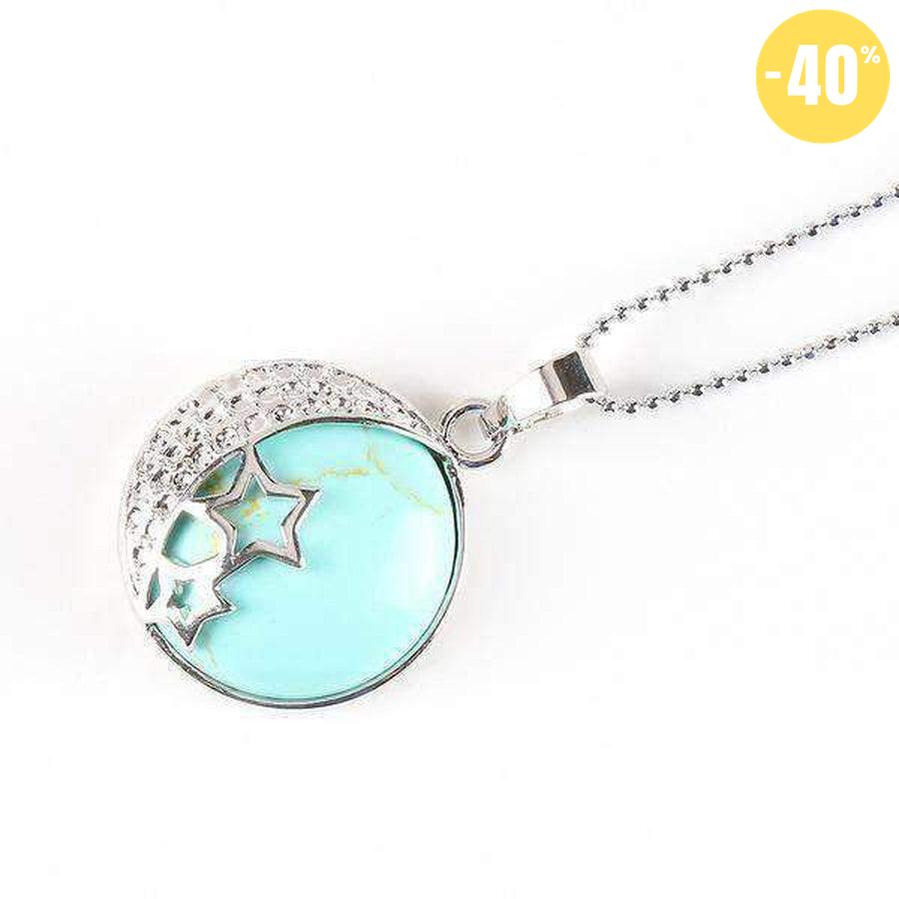 Pendentif demi lune, étoiles et pierre