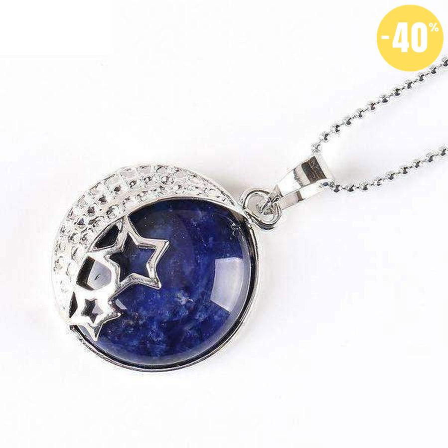 Pendentif demi lune, étoiles et pierre