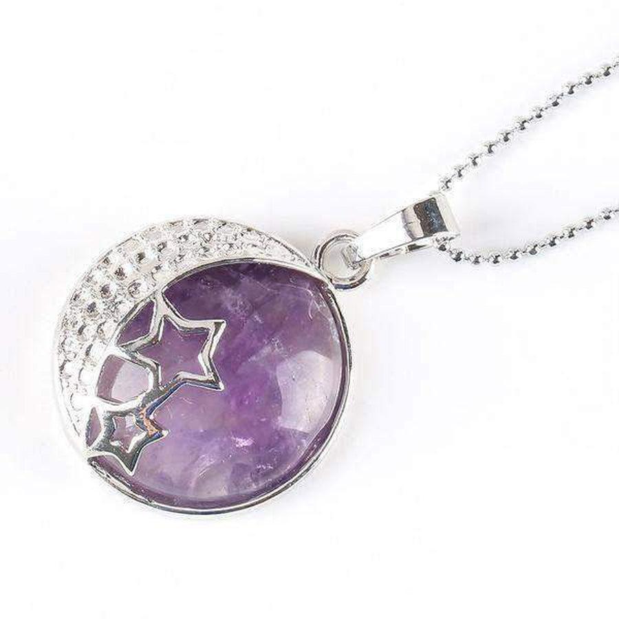 Pendentif demi lune, étoiles et pierre