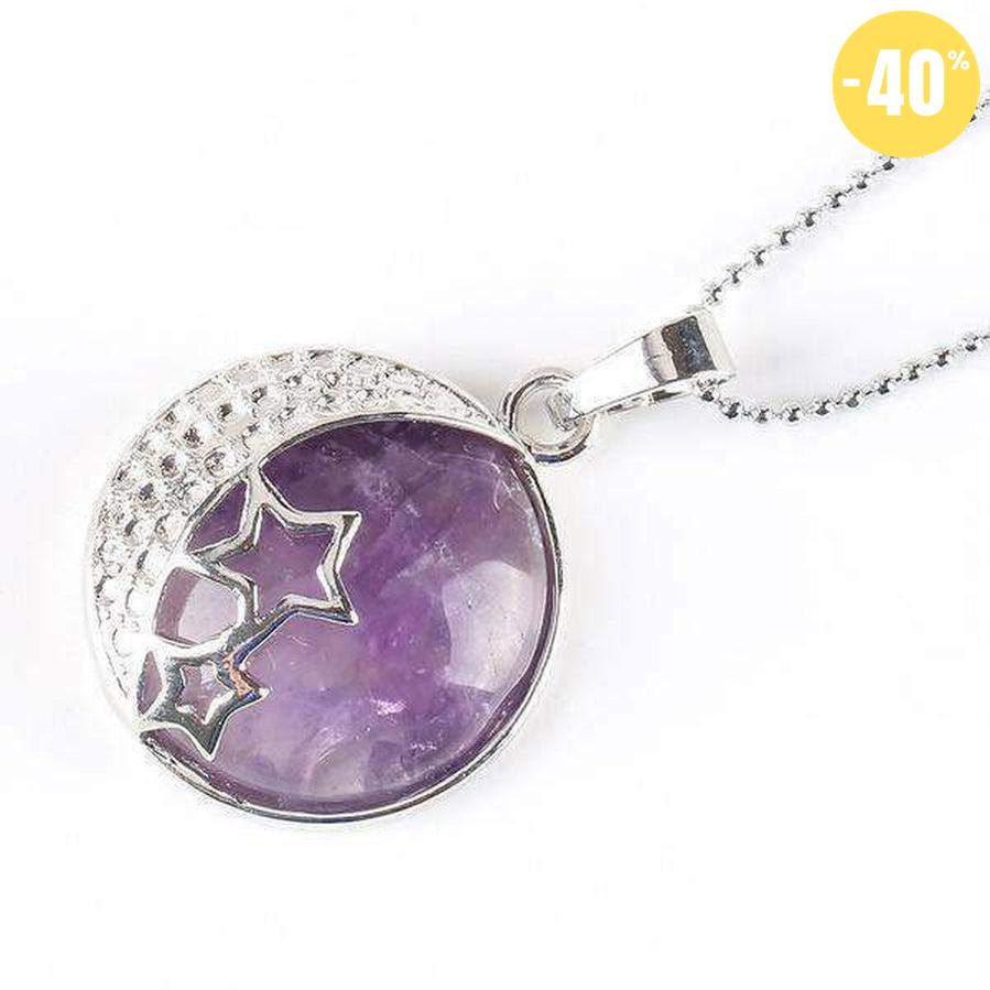 Pendentif demi lune, étoiles et pierre