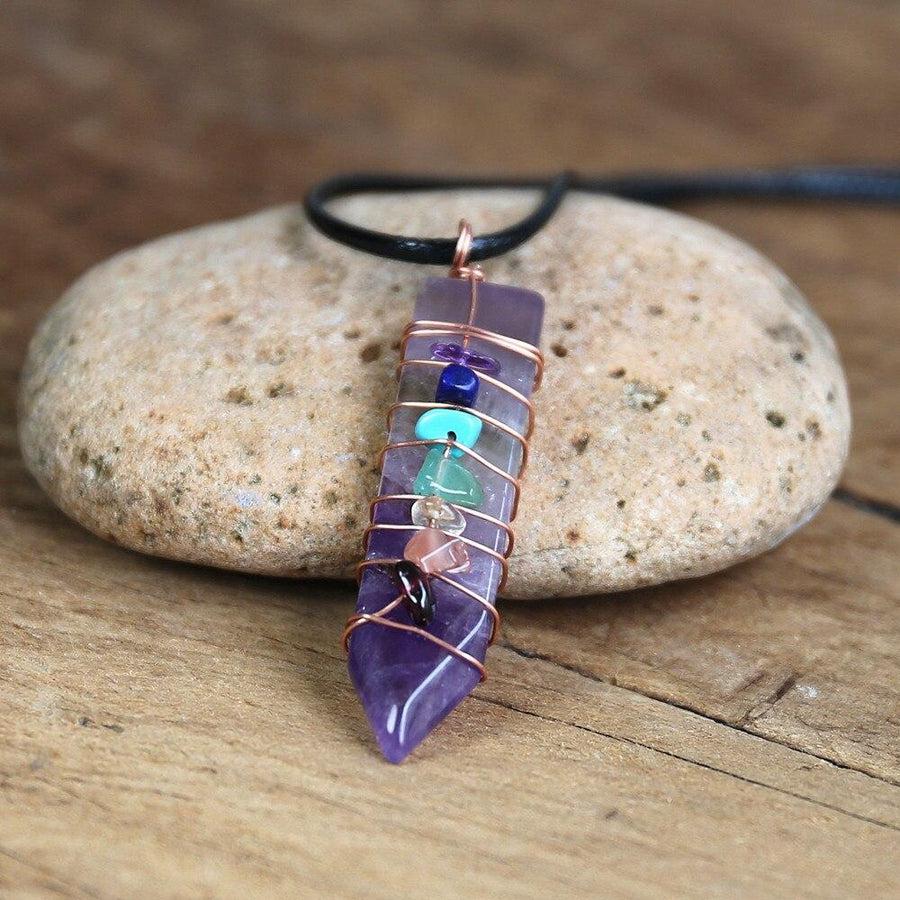 Pendentif des 7 chakras en Améthyste et différentes pierres