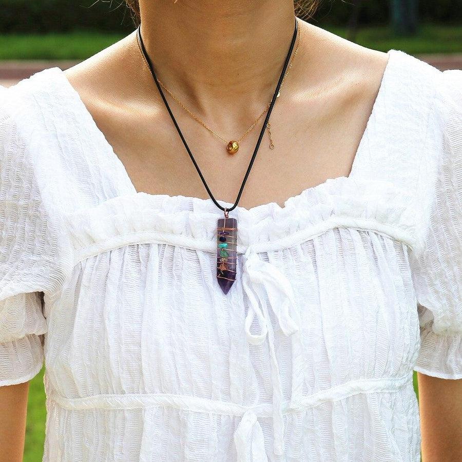 Pendentif des 7 chakras en Améthyste et différentes pierres