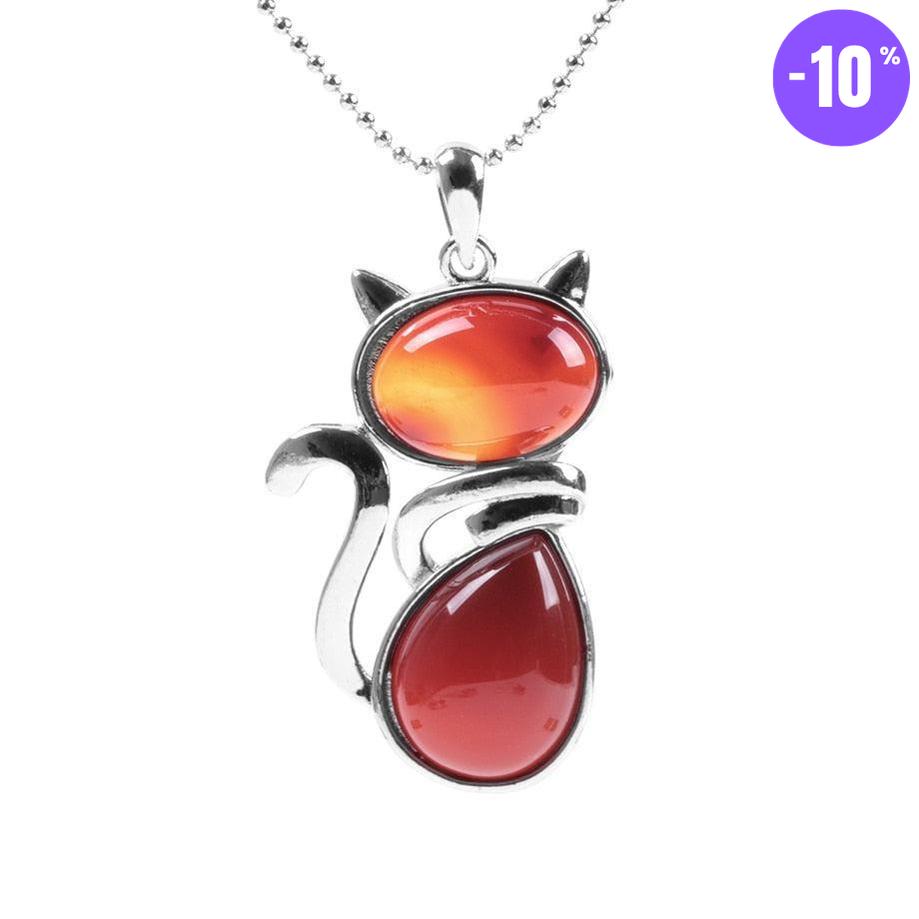 Pendentif en forme de chat en Acier Inoxydable et Pierre