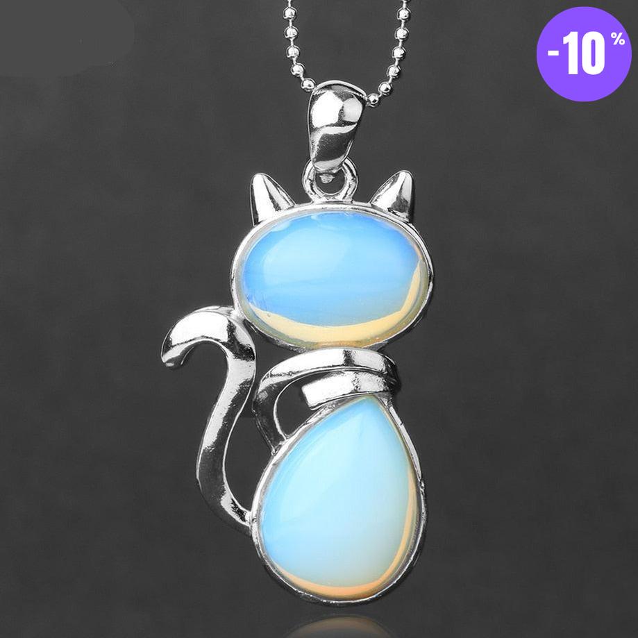 Pendentif en forme de chat en Acier Inoxydable et Pierre