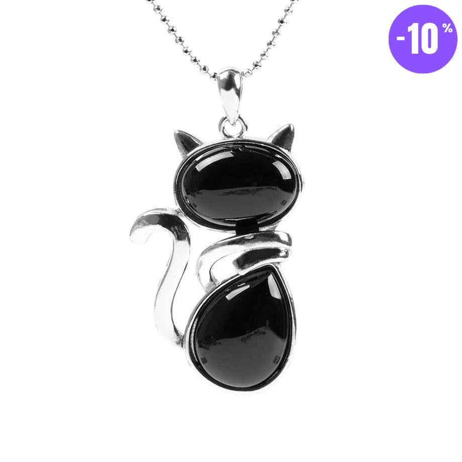 Pendentif en forme de chat en Acier Inoxydable et Pierre