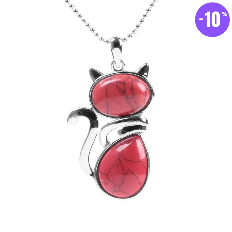 Pendentif en forme de chat en Acier Inoxydable et Pierre