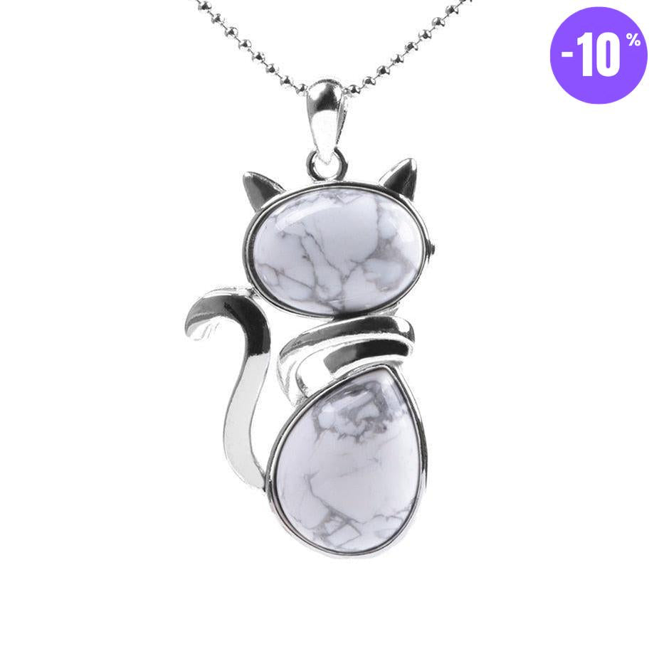 Pendentif en forme de chat en Acier Inoxydable et Pierre