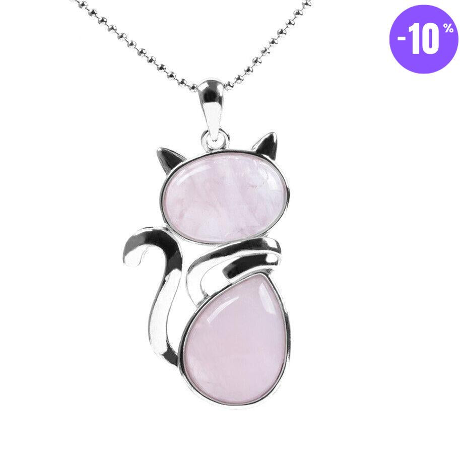 Pendentif en forme de chat en Acier Inoxydable et Pierre