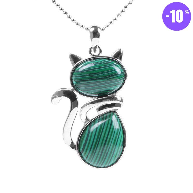 Pendentif en forme de chat en Acier Inoxydable et Pierre