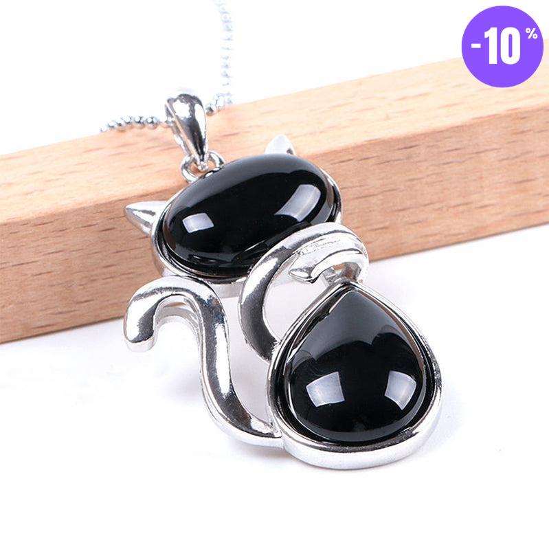 Pendentif en forme de chat en Acier Inoxydable et Pierre