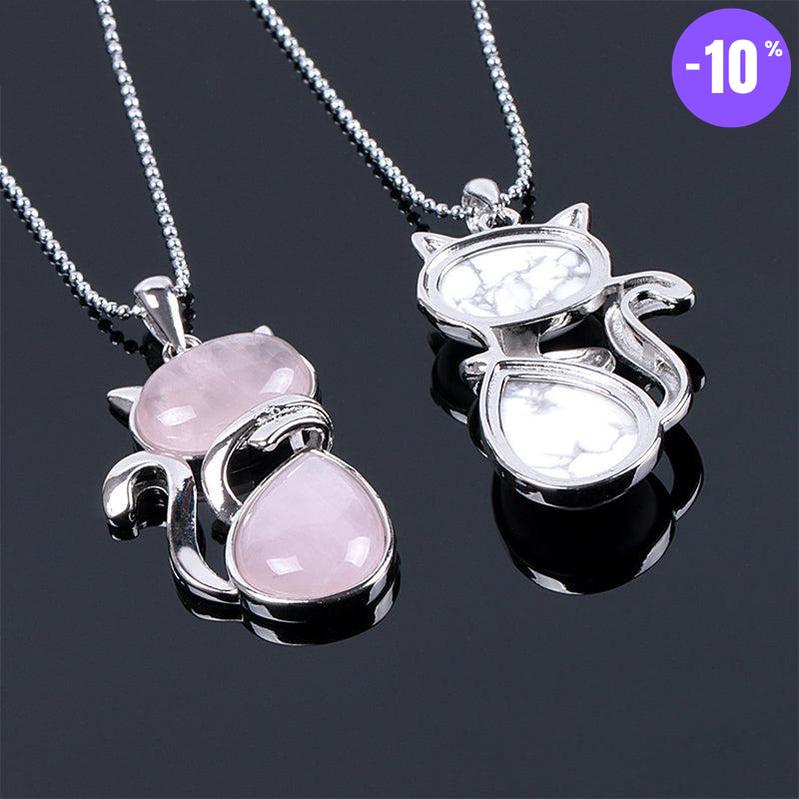 Pendentif en forme de chat en Acier Inoxydable et Pierre