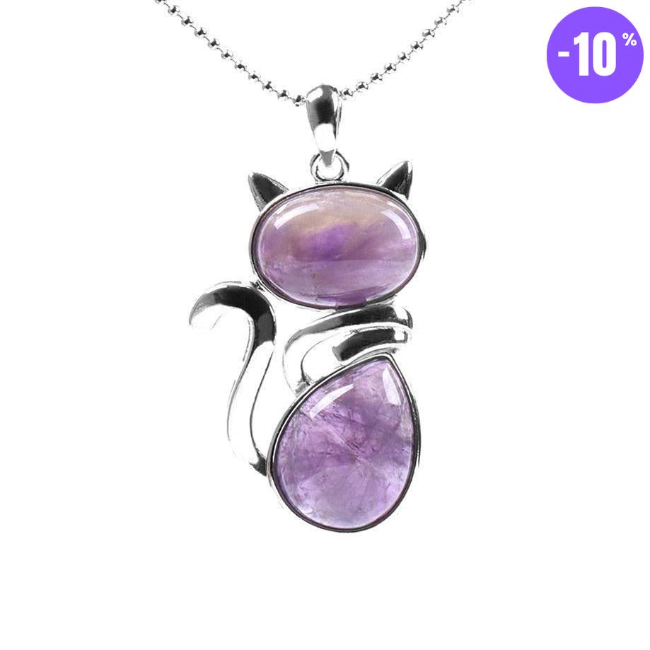 Pendentif en forme de chat en Acier Inoxydable et Pierre