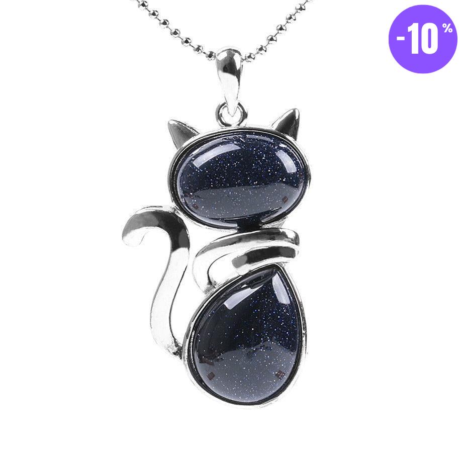 Pendentif en forme de chat en Acier Inoxydable et Pierre