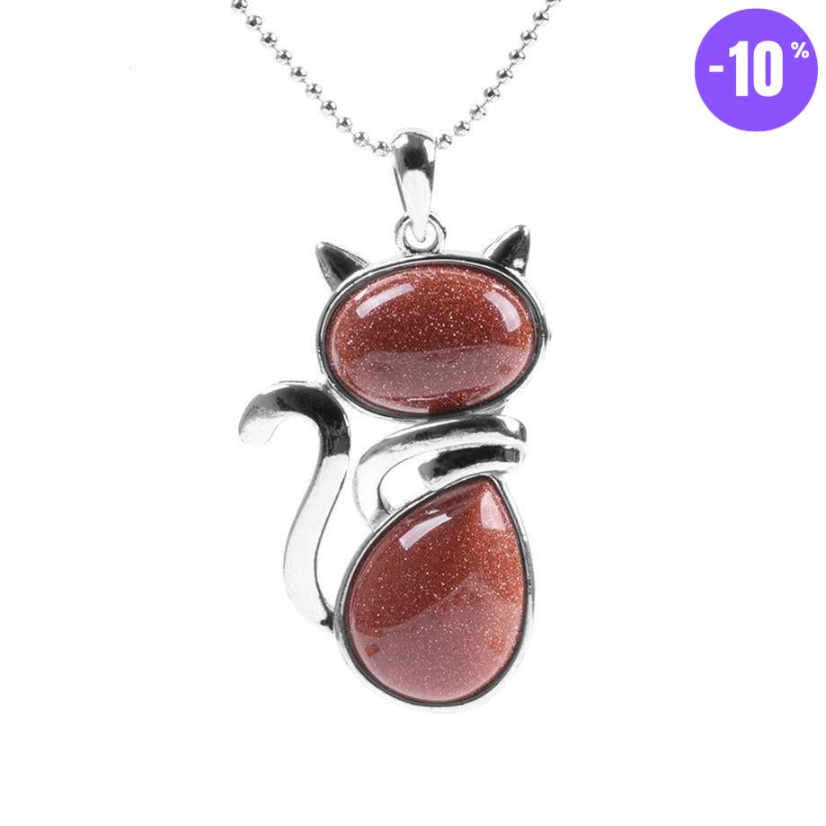 Pendentif en forme de chat en Acier Inoxydable et Pierre