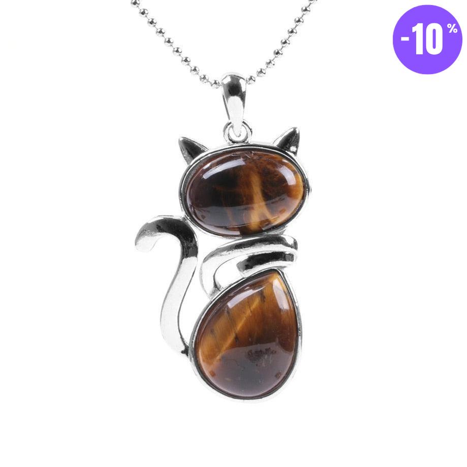 Pendentif en forme de chat en Acier Inoxydable et Pierre