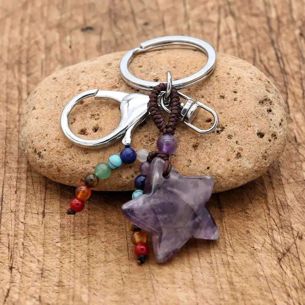 Porte-clés des 7 Chakras en pierres