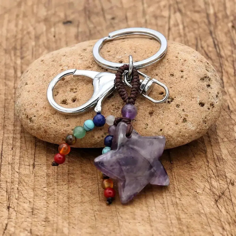 Porte-clés des 7 Chakras en pierres