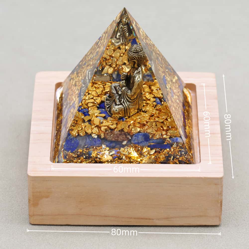 Pyramide Orgonite Bouddha de la Sagesse en Lapis Lazuli et Feuille d'or