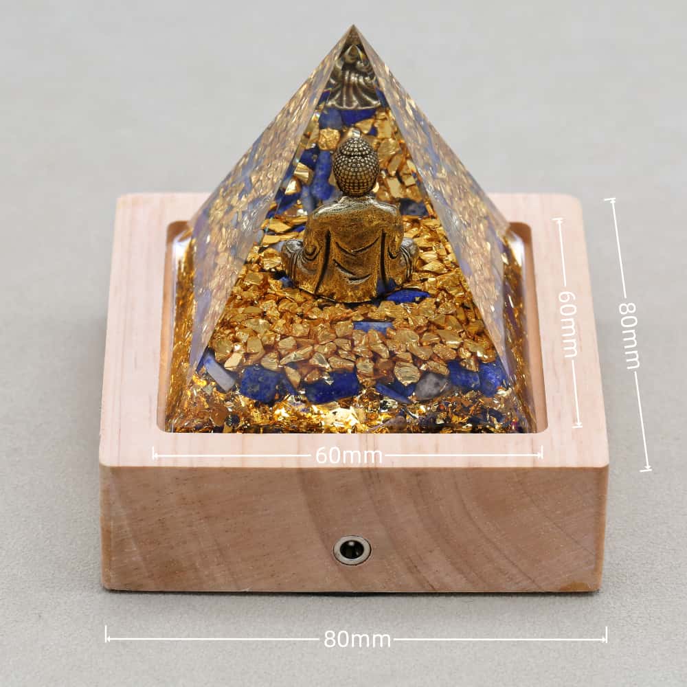 Pyramide Orgonite Bouddha de la Sagesse en Lapis Lazuli et Feuille d'or
